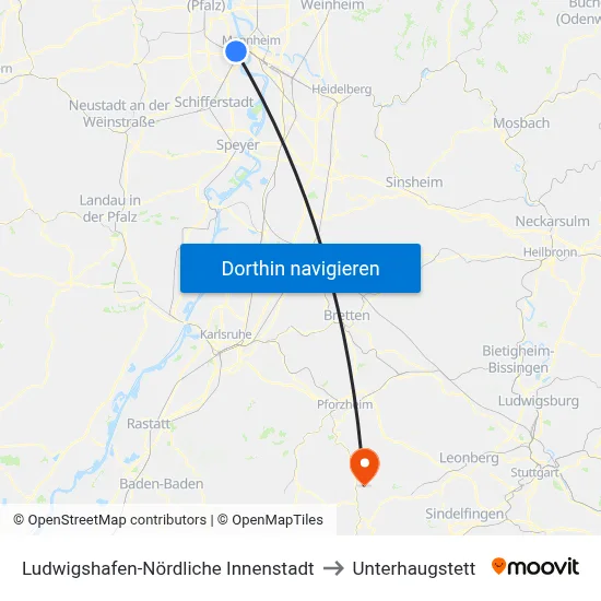 Ludwigshafen-Nördliche Innenstadt to Unterhaugstett map