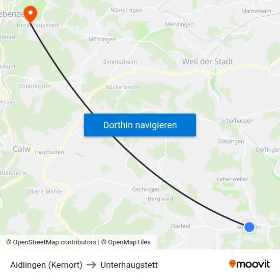 Aidlingen (Kernort) to Unterhaugstett map