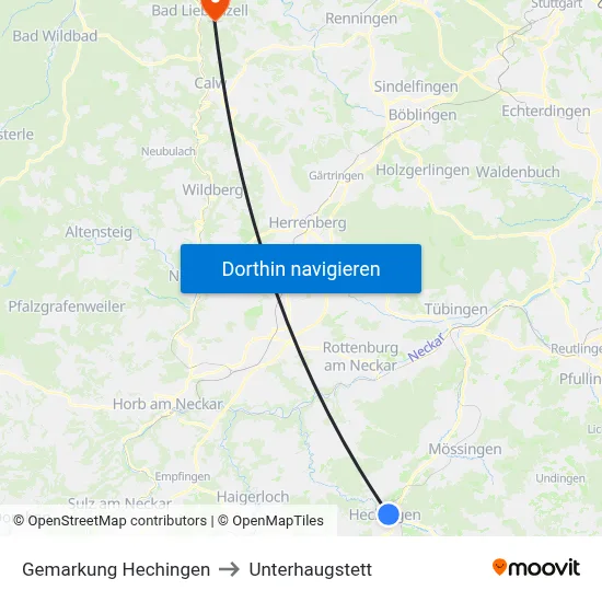 Gemarkung Hechingen to Unterhaugstett map