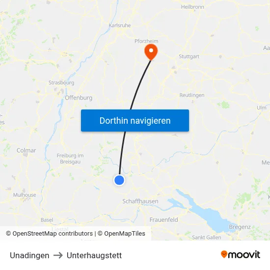 Unadingen to Unterhaugstett map