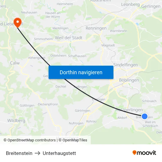 Breitenstein to Unterhaugstett map