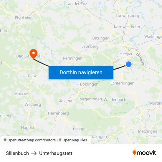 Sillenbuch to Unterhaugstett map