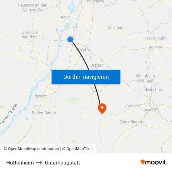 Huttenheim to Unterhaugstett map