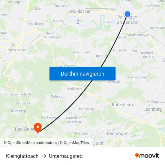 Kleinglattbach to Unterhaugstett map