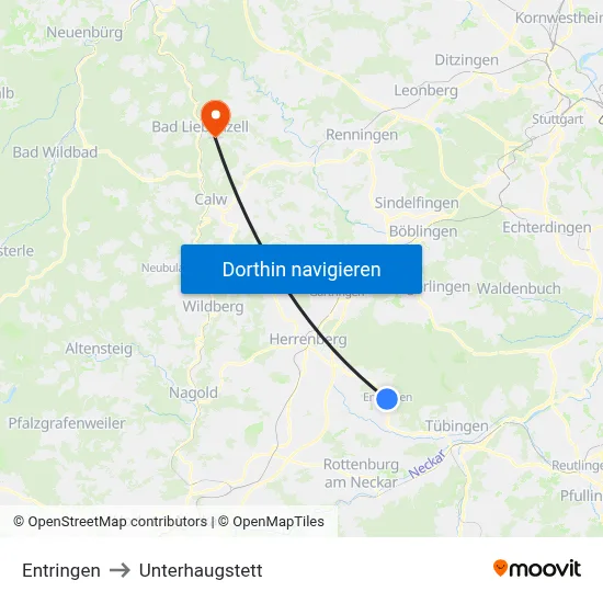 Entringen to Unterhaugstett map