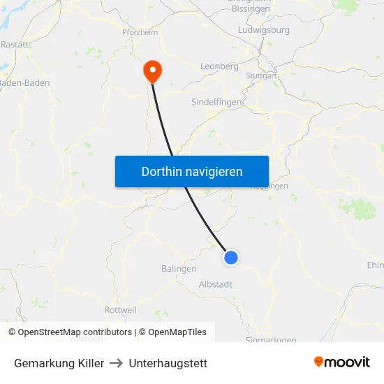 Gemarkung Killer to Unterhaugstett map