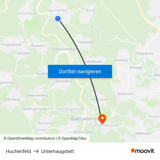 Huchenfeld to Unterhaugstett map