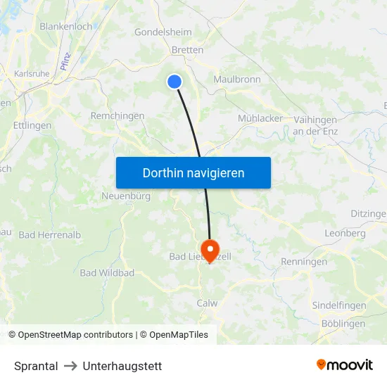 Sprantal to Unterhaugstett map