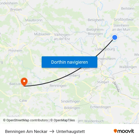 Benningen Am Neckar to Unterhaugstett map