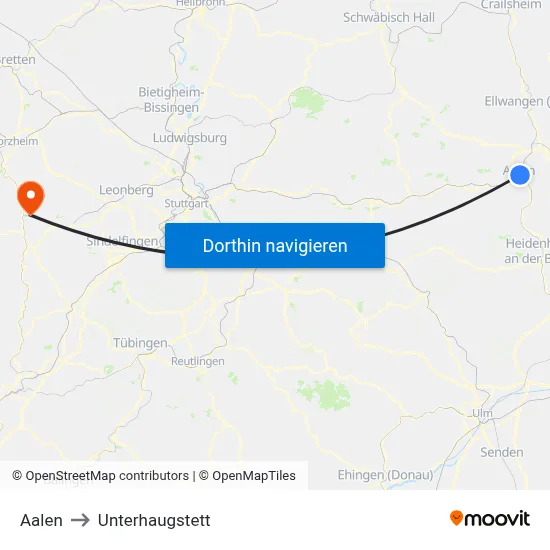 Aalen to Unterhaugstett map