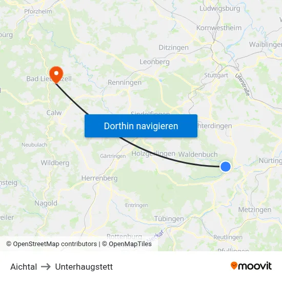 Aichtal to Unterhaugstett map