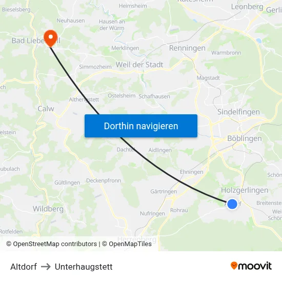 Altdorf to Unterhaugstett map