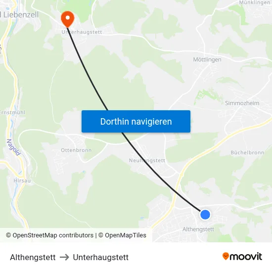 Althengstett to Unterhaugstett map