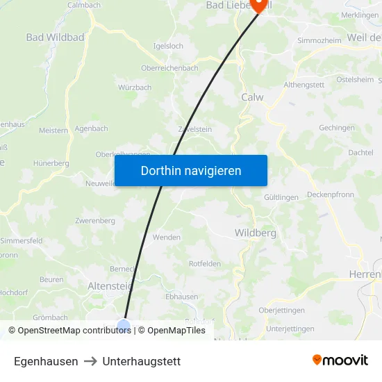 Egenhausen to Unterhaugstett map