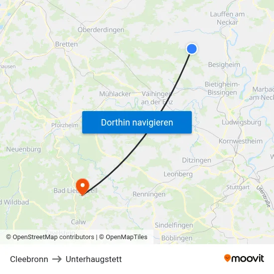 Cleebronn to Unterhaugstett map
