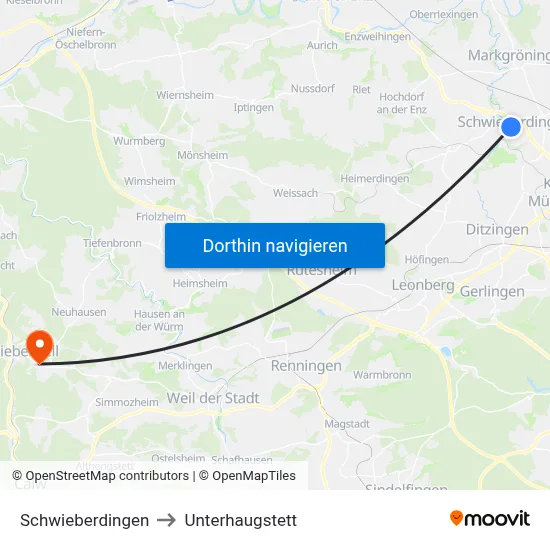 Schwieberdingen to Unterhaugstett map