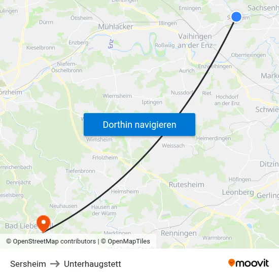 Sersheim to Unterhaugstett map