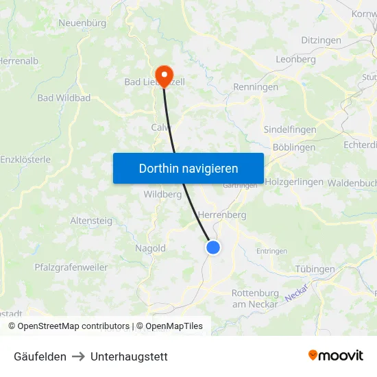 Gäufelden to Unterhaugstett map