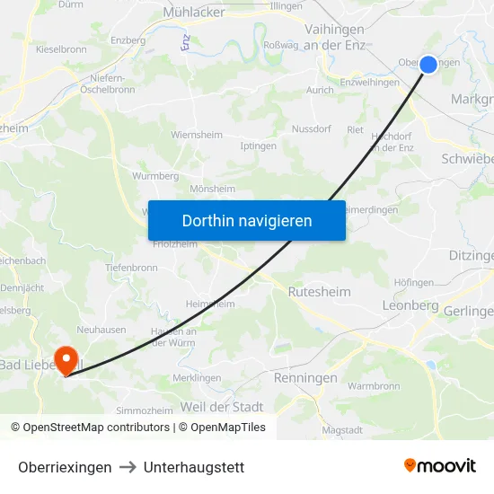Oberriexingen to Unterhaugstett map