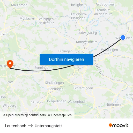 Leutenbach to Unterhaugstett map