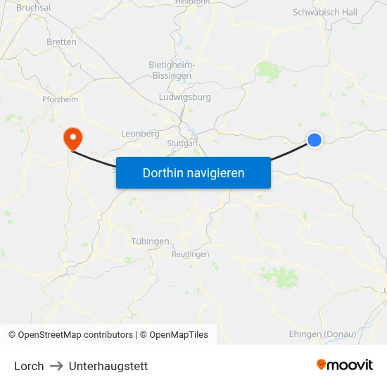 Lorch to Unterhaugstett map