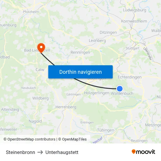 Steinenbronn to Unterhaugstett map
