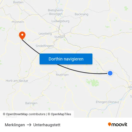 Merklingen to Unterhaugstett map