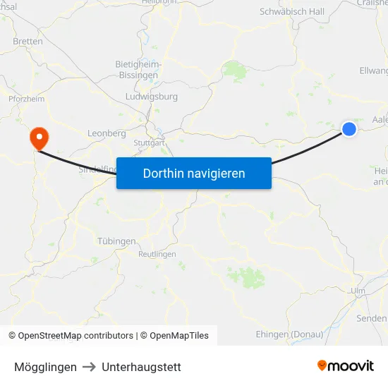 Mögglingen to Unterhaugstett map