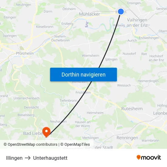 Illingen to Unterhaugstett map