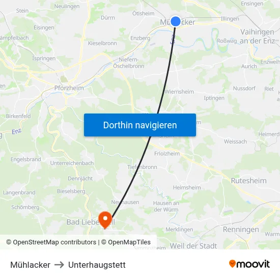 Mühlacker to Unterhaugstett map