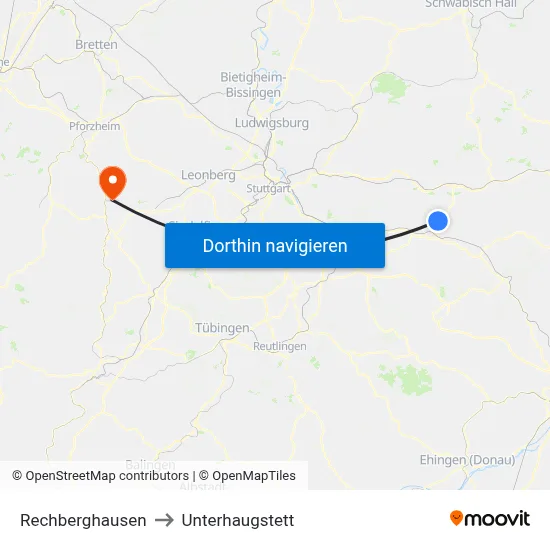 Rechberghausen to Unterhaugstett map