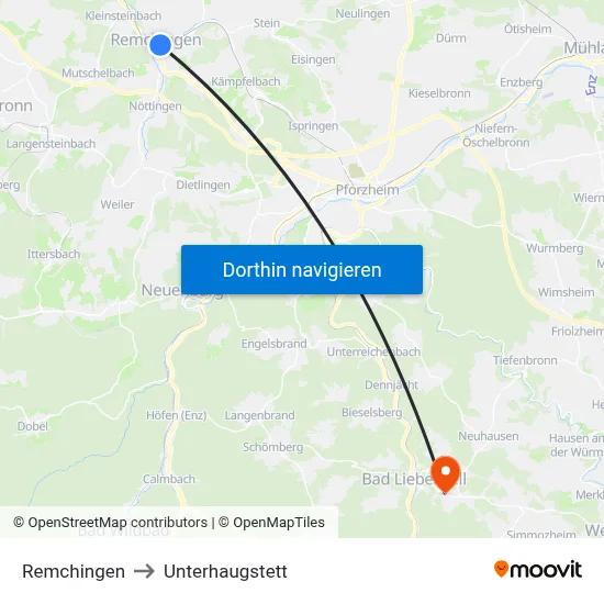 Remchingen to Unterhaugstett map