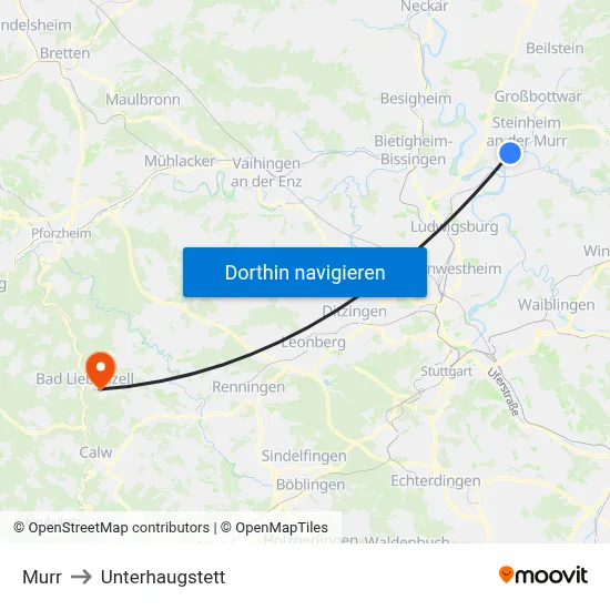 Murr to Unterhaugstett map