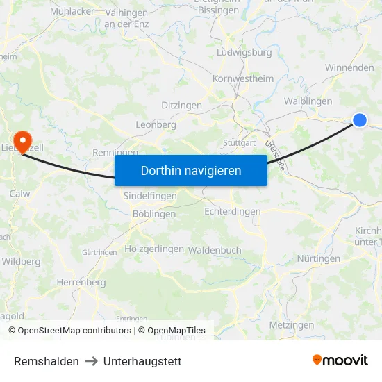 Remshalden to Unterhaugstett map
