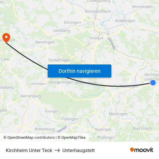Kirchheim Unter Teck to Unterhaugstett map