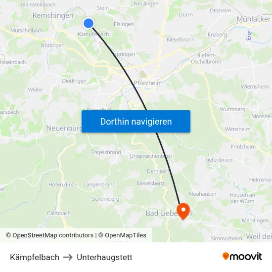 Kämpfelbach to Unterhaugstett map
