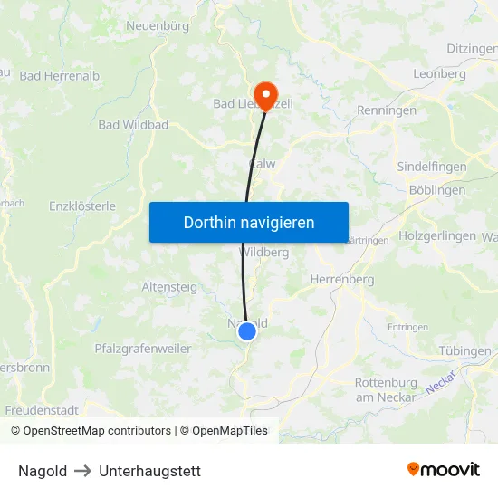 Nagold to Unterhaugstett map