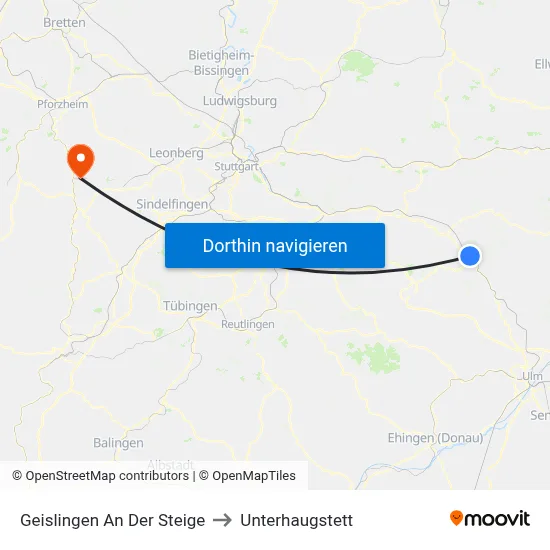 Geislingen An Der Steige to Unterhaugstett map