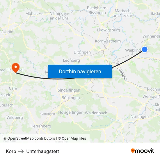 Korb to Unterhaugstett map