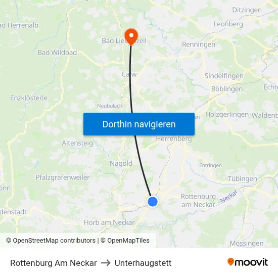 Rottenburg Am Neckar to Unterhaugstett map