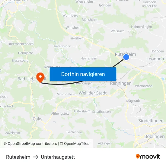 Rutesheim to Unterhaugstett map