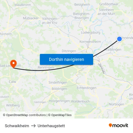 Schwaikheim to Unterhaugstett map