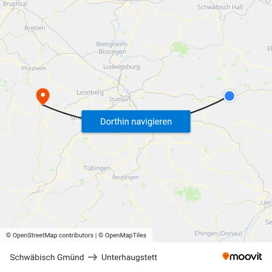 Schwäbisch Gmünd to Unterhaugstett map