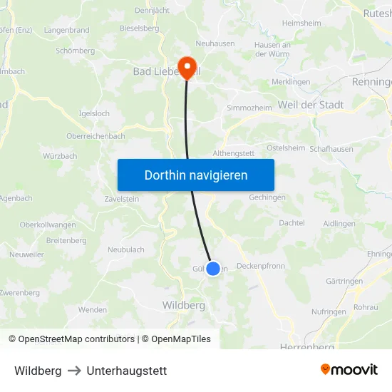 Wildberg to Unterhaugstett map