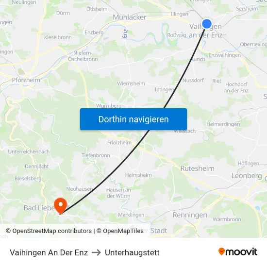 Vaihingen An Der Enz to Unterhaugstett map