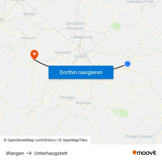 Wangen to Unterhaugstett map