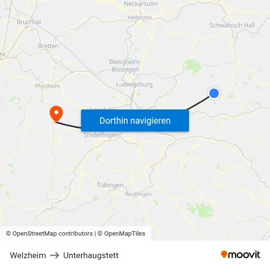 Welzheim to Unterhaugstett map
