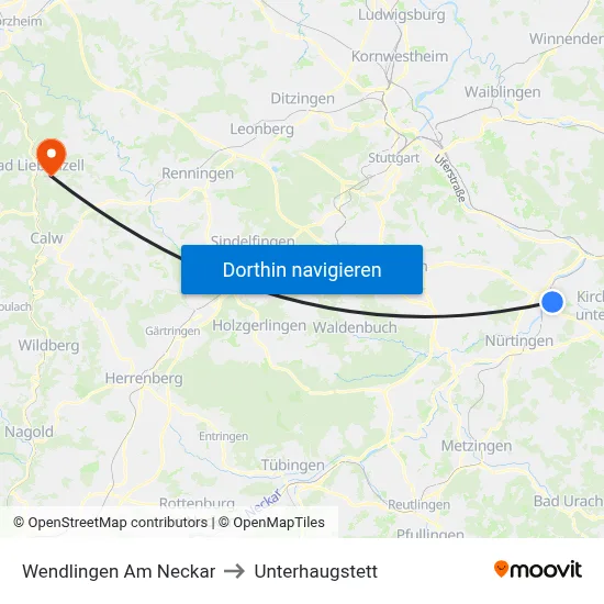 Wendlingen Am Neckar to Unterhaugstett map