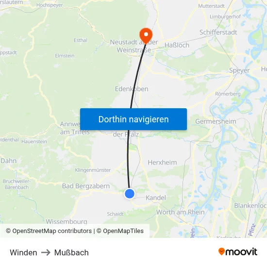 Winden to Mußbach map