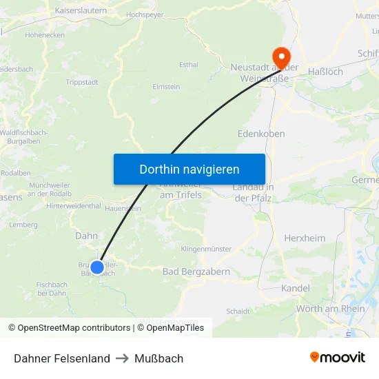 Dahner Felsenland to Mußbach map